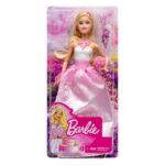 Barbie Bride Doll in White & Pink Wedding Gown With Veil, Necklace & Bouquet CFF37
